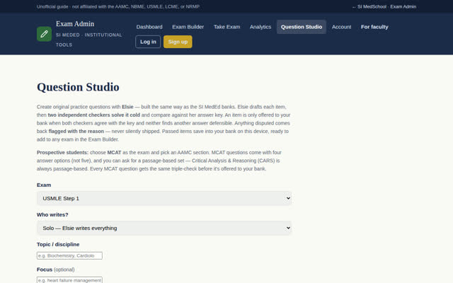 Question Studio for co-writing exam items with Elsie