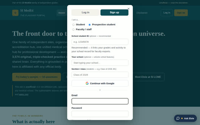Signup with the Prospective student role preselected