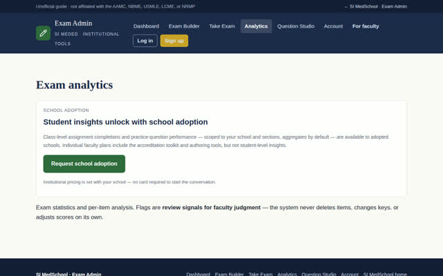 Exam analytics with student insights for adopted schools